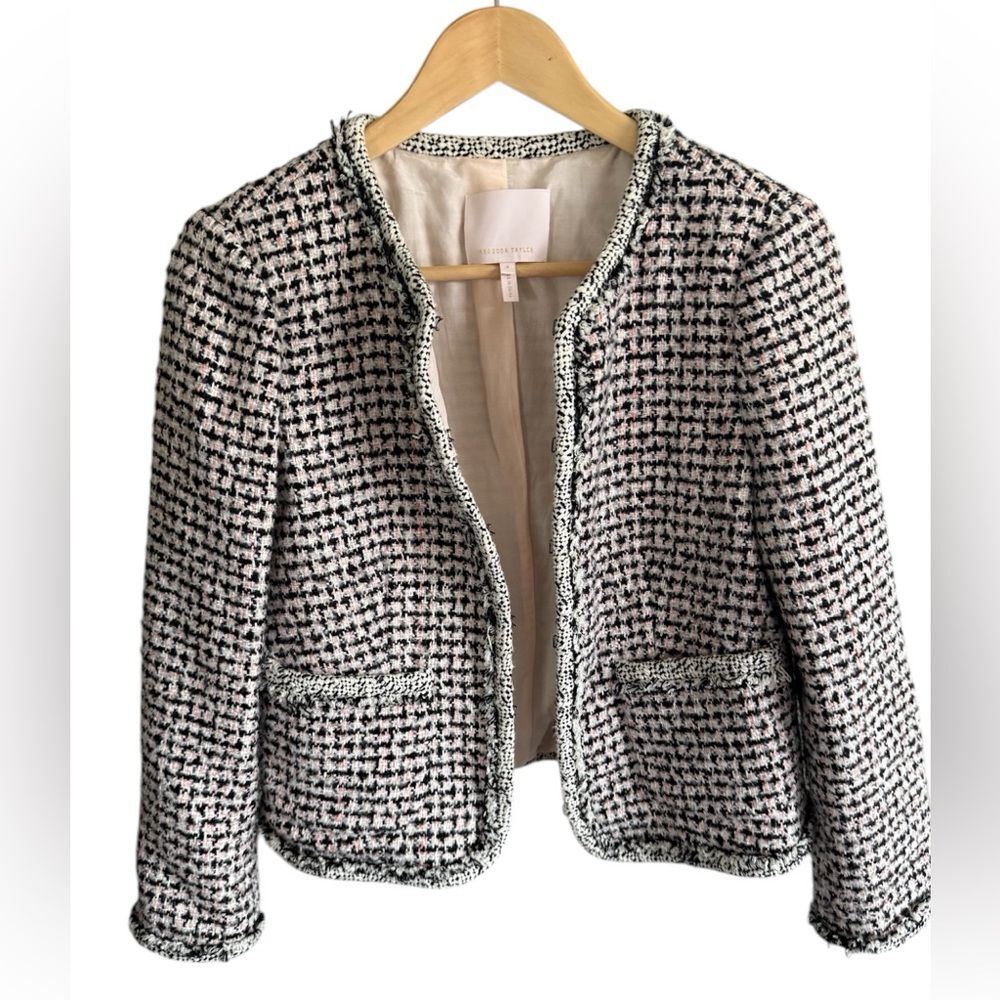 Rebecca Taylor Women’s Houndstooth Chic Tweed Cropped 3/4 Sleeve Jacket Size 4
